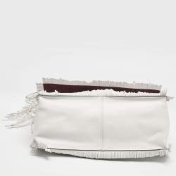 Pre Owned Valentino White Leather Fringe Tassel Flap Shoulder Bag