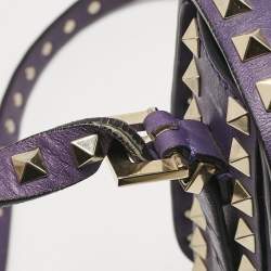 Pre Owned Valentino Purple Leather Rockstud Flap Shoulder Bag