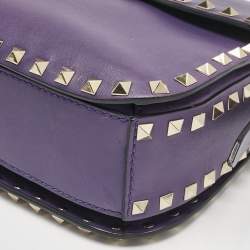 Pre Owned Valentino Purple Leather Rockstud Flap Shoulder Bag