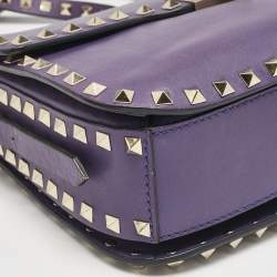 Pre Owned Valentino Purple Leather Rockstud Flap Shoulder Bag