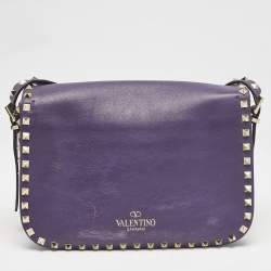 Pre Owned Valentino Purple Leather Rockstud Flap Shoulder Bag