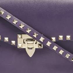 Pre Owned Valentino Purple Leather Rockstud Flap Shoulder Bag