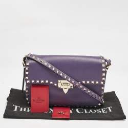 Pre Owned Valentino Purple Leather Rockstud Flap Shoulder Bag