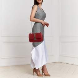 Pre Owned Valentino Red Leather Medium Glam Lock Chain Shoulder Bag