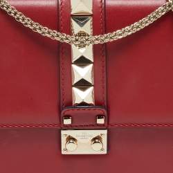 Pre Owned Valentino Red Leather Medium Glam Lock Chain Shoulder Bag