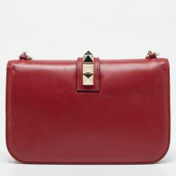 Pre Owned Valentino Red Leather Medium Glam Lock Chain Shoulder Bag