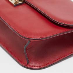 Pre Owned Valentino Red Leather Medium Glam Lock Chain Shoulder Bag