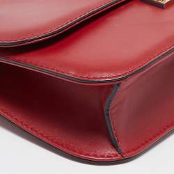 Pre Owned Valentino Red Leather Medium Glam Lock Chain Shoulder Bag