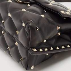 Valentino Black Quilted Leather Medium Candystud Top Handle Bag