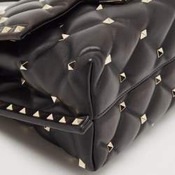 Valentino Black Quilted Leather Medium Candystud Top Handle Bag
