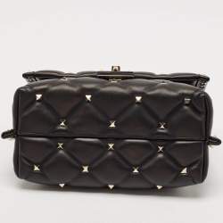 Valentino Black Quilted Leather Medium Candystud Top Handle Bag