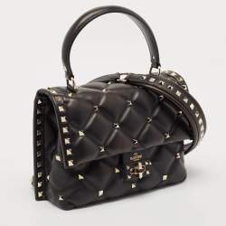Valentino Black Quilted Leather Medium Candystud Top Handle Bag