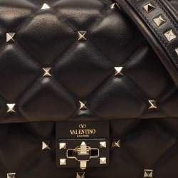 Valentino Black Quilted Leather Medium Candystud Top Handle Bag