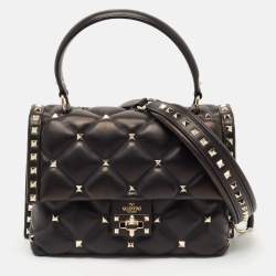 Valentino Black Quilted Leather Medium Candystud Top Handle Bag