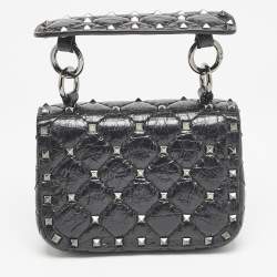 Valentino Black Leather Micro Rockstud Spike Crossbody Bag