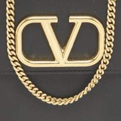 Pre Owned Valentino Black Leather VLogo Crossbody Bag