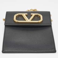 Pre Owned Valentino Black Leather VLogo Crossbody Bag