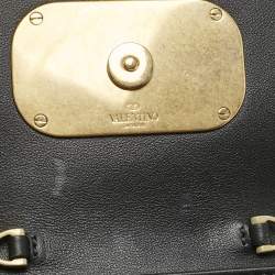 Pre Owned Valentino Black Leather VLogo Crossbody Bag