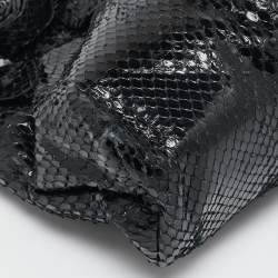 Valentino Black Snakeskin Fleur Chain Clutch