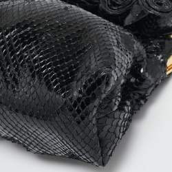 Valentino Black Snakeskin Fleur Chain Clutch