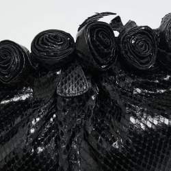 Valentino Black Snakeskin Fleur Chain Clutch