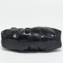 Valentino Black Snakeskin Fleur Chain Clutch
