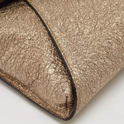 Valentino Gold Crinkled Leather V Rivet Clutch Bag