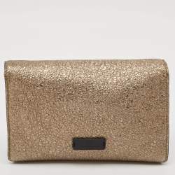 Valentino Gold Crinkled Leather V Rivet Clutch Bag