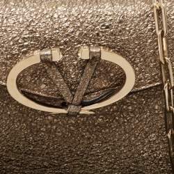 Valentino Gold Crinkled Leather V Rivet Clutch Bag