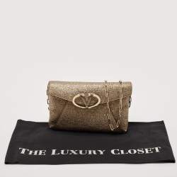 Valentino Gold Crinkled Leather V Rivet Clutch Bag