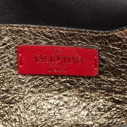 Valentino Gold Crinkled Leather V Rivet Clutch Bag