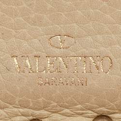 Valentino Cream Leather Rockstud Zip Card Case