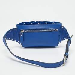 Pre Owned Valentino Blue Quilted Leather and Velvet Rockstud Belt Bag