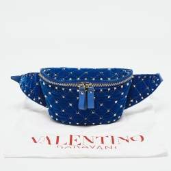 Pre Owned Valentino Blue Quilted Leather and Velvet Rockstud Belt Bag