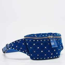 Pre Owned Valentino Blue Quilted Leather and Velvet Rockstud Belt Bag