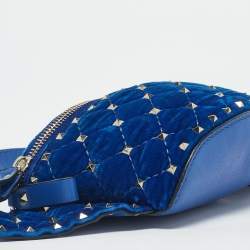 Pre Owned Valentino Blue Quilted Leather and Velvet Rockstud Belt Bag