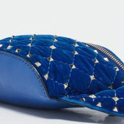 Pre Owned Valentino Blue Quilted Leather and Velvet Rockstud Belt Bag
