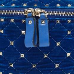 Pre Owned Valentino Blue Quilted Leather and Velvet Rockstud Belt Bag