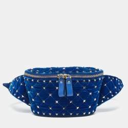Pre Owned Valentino Blue Quilted Leather and Velvet Rockstud Belt Bag