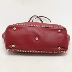 Valentino Red Leather Medium Rockstud Trapeze Tote