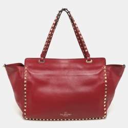 Valentino Red Leather Medium Rockstud Trapeze Tote
