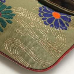 Valentino Green/Red Canvas and Lizard Leather V Logo Shoulder Bag