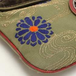 Valentino Green/Red Canvas and Lizard Leather V Logo Shoulder Bag