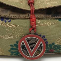 Valentino Green/Red Canvas and Lizard Leather V Logo Shoulder Bag