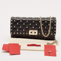 Pre Owned Valentino Black Quilted Leather Rockstud Spike Chain Shoulder Bag