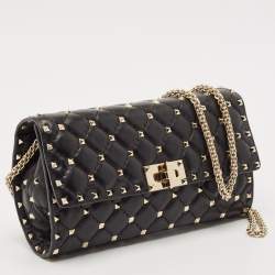 Pre Owned Valentino Black Quilted Leather Rockstud Spike Chain Shoulder Bag