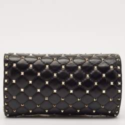 Pre Owned Valentino Black Quilted Leather Rockstud Spike Chain Shoulder Bag