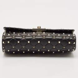 Pre Owned Valentino Black Quilted Leather Rockstud Spike Chain Shoulder Bag
