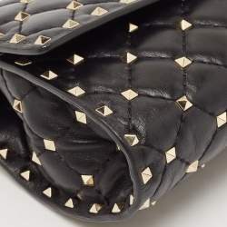 Pre Owned Valentino Black Quilted Leather Rockstud Spike Chain Shoulder Bag