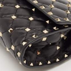 Pre Owned Valentino Black Quilted Leather Rockstud Spike Chain Shoulder Bag